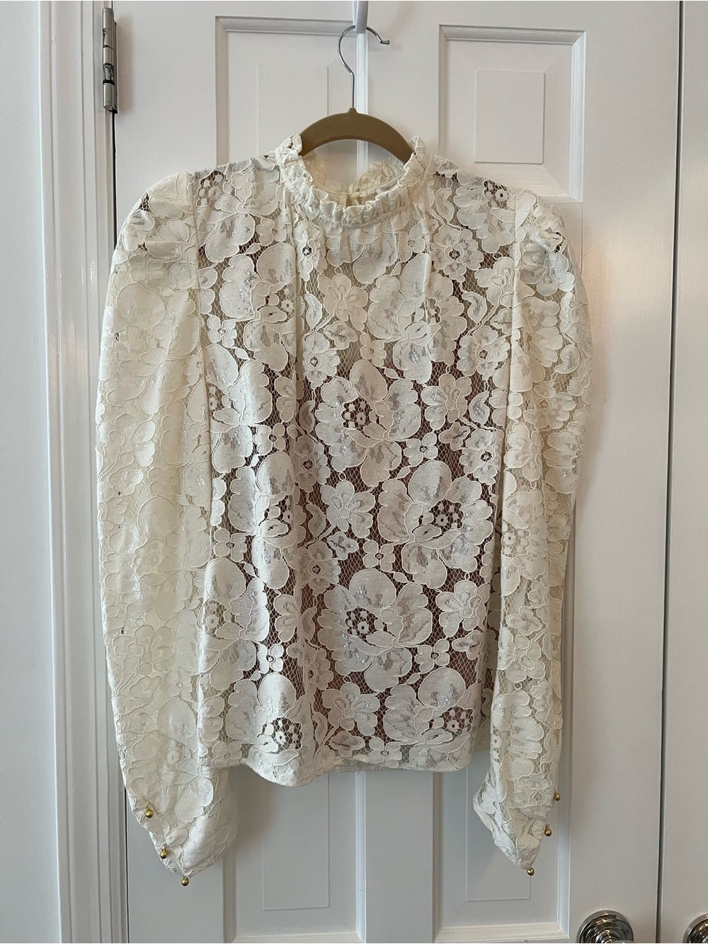 Wayf Ivory Floral Lace High-Neck Blouse